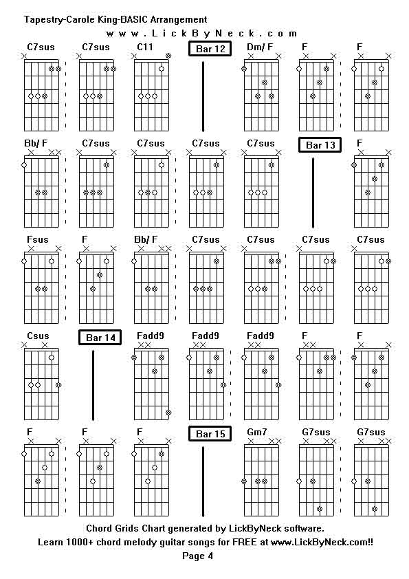 Chord Grids Chart of chord melody fingerstyle guitar song-Tapestry-Carole King-BASIC Arrangement,generated by LickByNeck software.